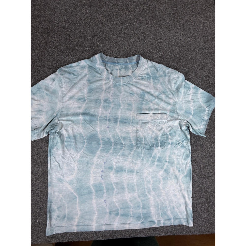 Lululemon T-Shirt Womens Large Blue Tie-Dye Short Sleeve Chest Pocket CUSTOM